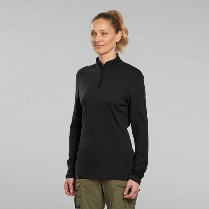 





Camiseta montaña y trekking lana merina  Mujer Forclaz Trek 500 negro, photo 1 of 5